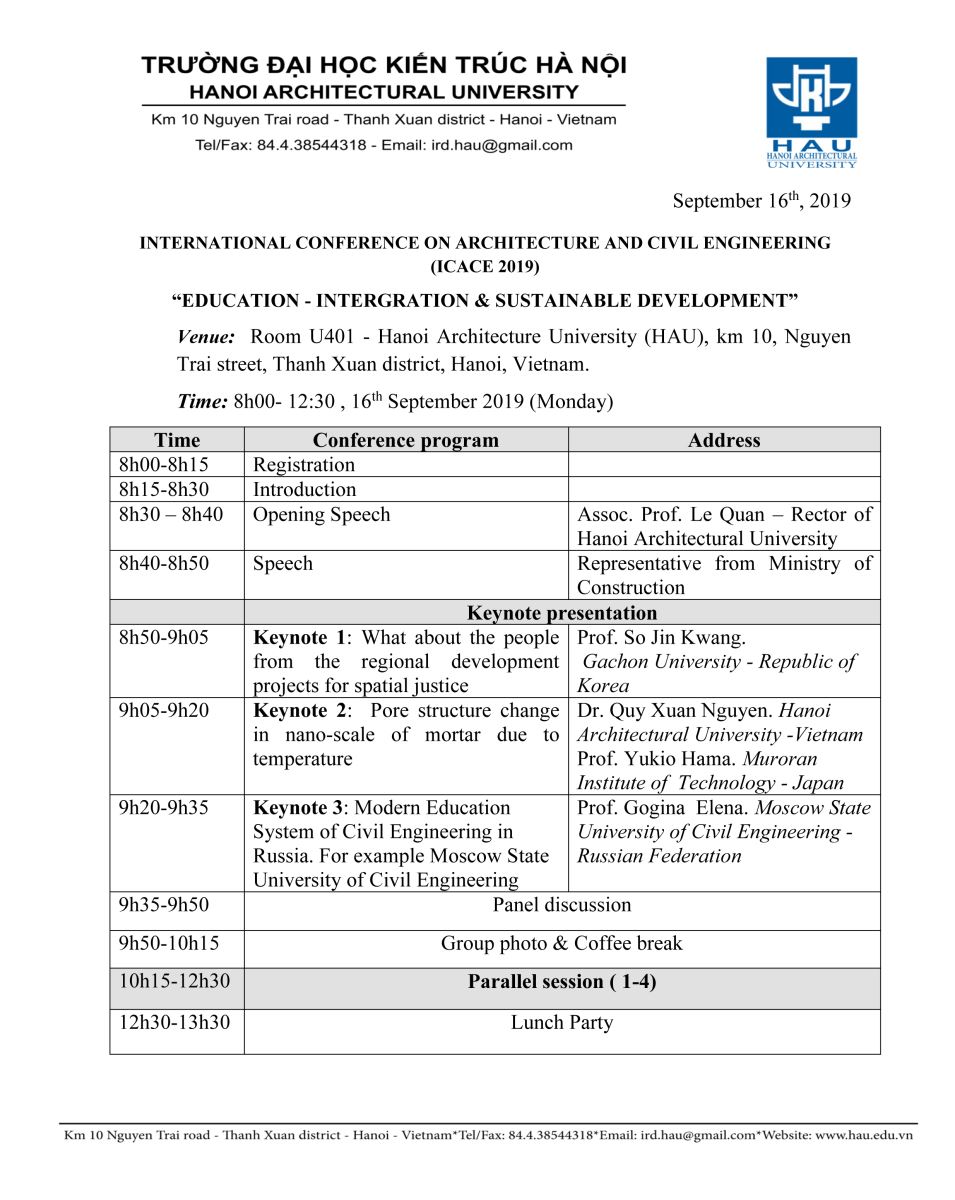 Chương trình hội thảo khoa học quốc tế ICACE 2019